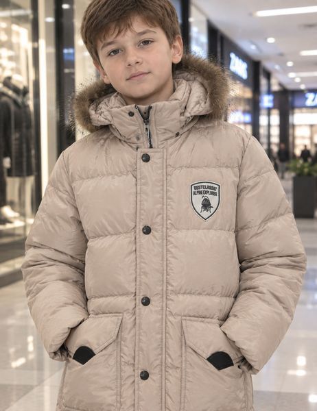 Пуховик натуральный куртка зимняя на мальчика бежевая 150 151215 фото