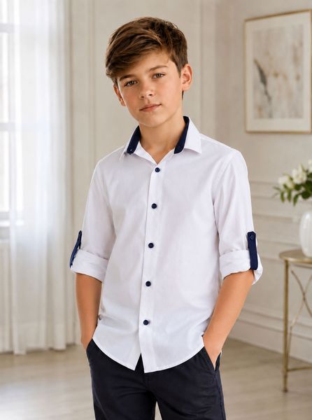 Стильна біла сорочка для хлопчика з контрастними деталями Lagard Kids 116-164 160826 фото