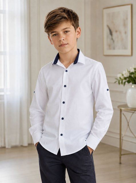 Стильна біла сорочка для хлопчика з контрастними деталями Lagard Kids 116-164 160826 фото