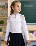 Школьная блузка для девочки с длинным рукавом и кружевом Модно 116-140 2050 фото